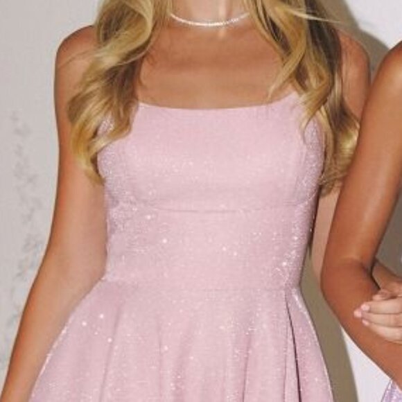 New A-Line Sleeveless Glitter Dress w/ Spaghetti Straps & Zipper Back CD T103 - Picture 4 of 5